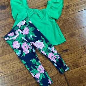Green Top and Floral Leggings Set